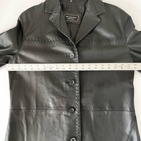 Vintage Mercedes Benz Collection Black Leather Coat Leather Stitching Women LG - Picture 14 of 15